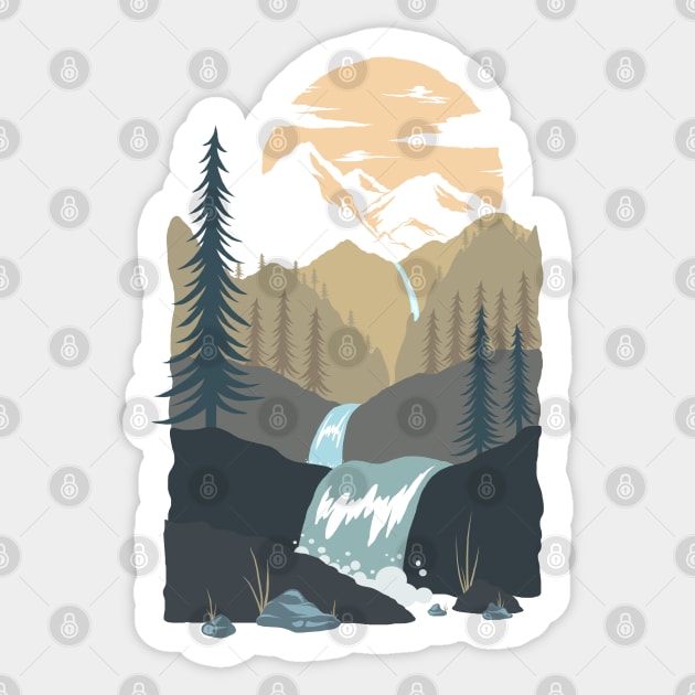 Pine forest set in the mountains at sunrise Sticker by Orange-C